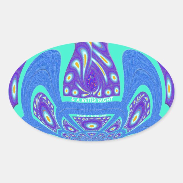 Beautiful cyan blue kaleidoscope vector art design oval sticker (Front)