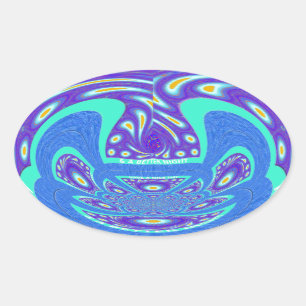 Beautiful cyan blue kaleidoscope vector art design oval sticker