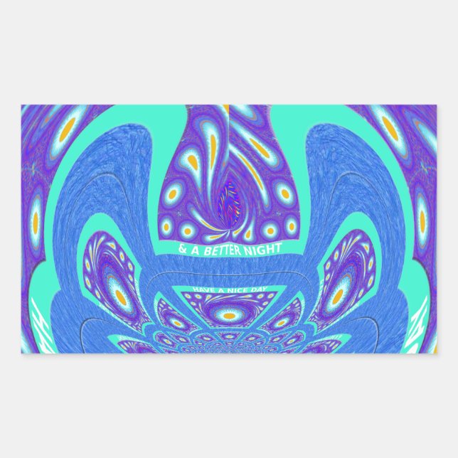Beautiful cyan blue kaleidoscope vector art design rectangular sticker (Front)