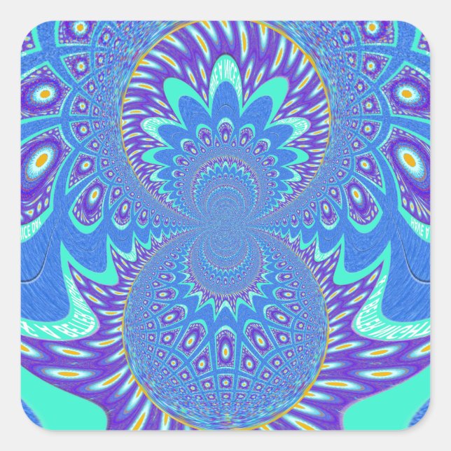 Beautiful cyan blue kaleidoscope vector art design square sticker (Front)