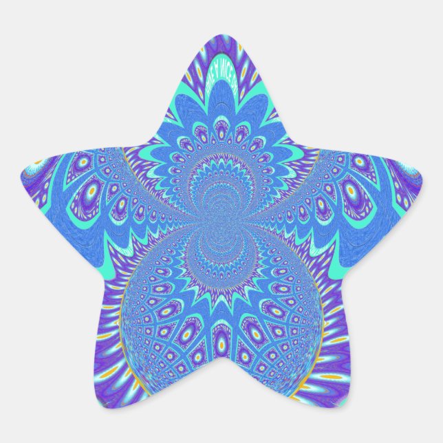 Beautiful cyan blue kaleidoscope vector art design star sticker (Front)
