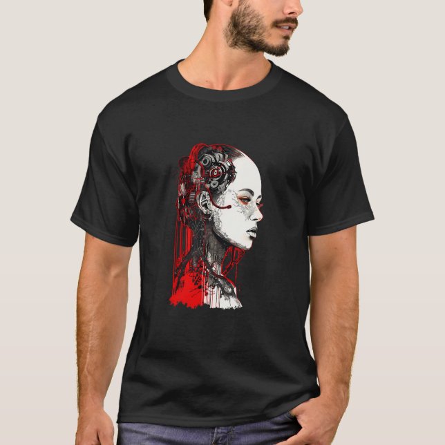 Beautiful Cyborg Gothic Woman Trash Polka Art T-Shirt (Front)
