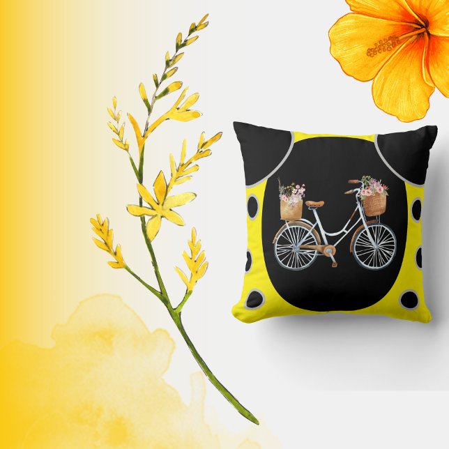 beautiful cycle with  black and yellow  background cushion (Creator Uploaded)