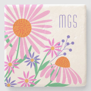 Beautiful Daisies custom monogram stone coasters