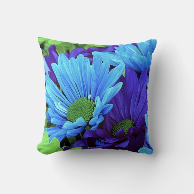 Beautiful Daisies in Indigo Blue, Chartreuse Green Cushion (Front)