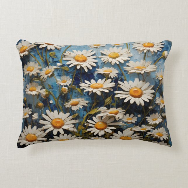 Beautiful daisies on blue background decorative cushion (Front)
