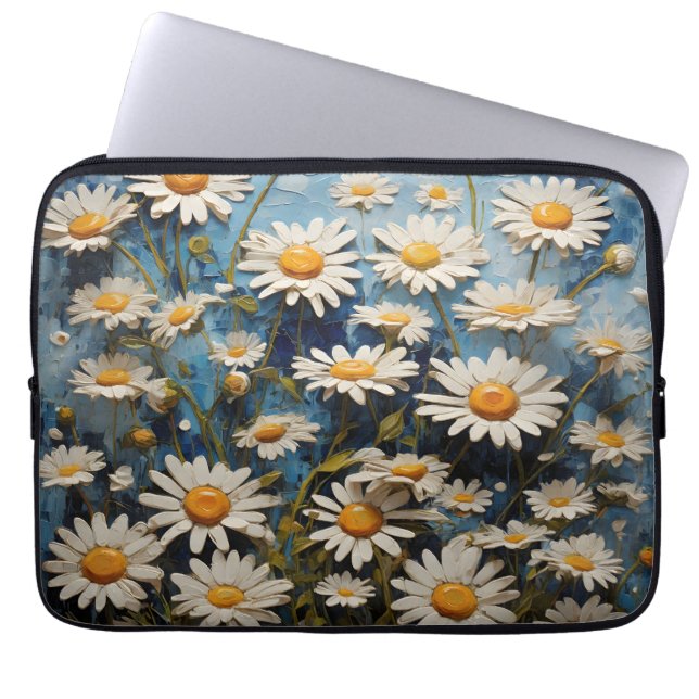 Beautiful daisies on blue background laptop sleeve (Front)