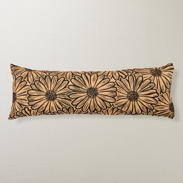 Beautiful Daisy Flower, Halftone Illustration Body Cushion (Front)