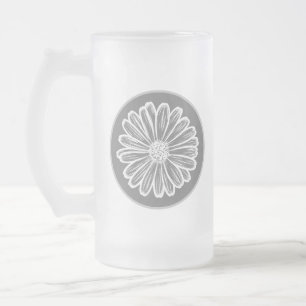 Beautiful Daisy Flower, Halftone Illustration Frosted Glass Beer Mug