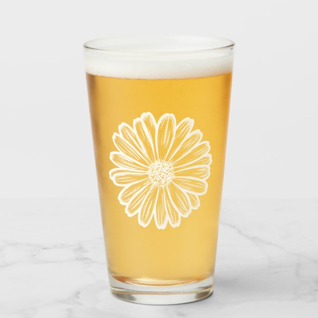 Beautiful Daisy Flower, Halftone Illustration Glass (Front Filled)