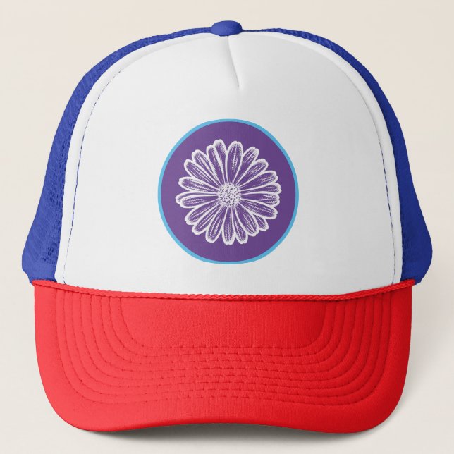 Beautiful Daisy Flower, Halftone Illustration Trucker Hat (Front)
