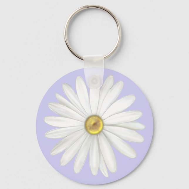Beautiful Daisy Flower on Light Periwinkle Key Ring (Front)