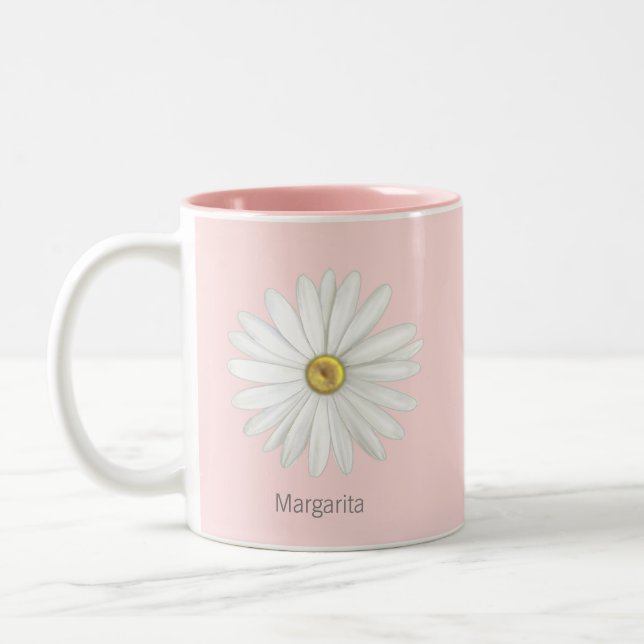Beautiful Daisy Flower on Light Pink Two-Tone Coffee Mug (Left)