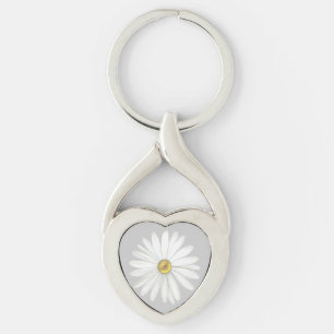 Beautiful Daisy Flower on Light Silver Grey Key Ring