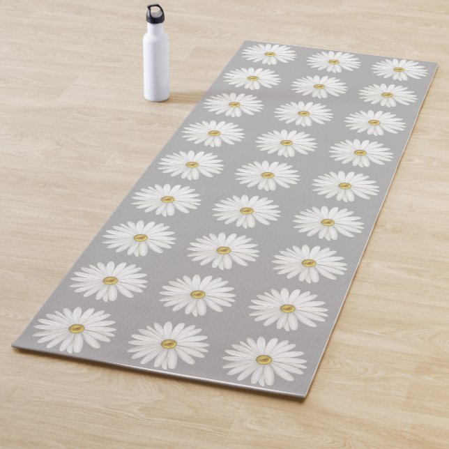 Beautiful Daisy Flowers on Light Silver Grey Yoga Mat (In Situ)