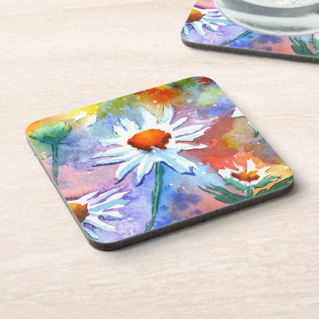 Beautiful Daisy Watercolour Drink Coasters (Left Side)