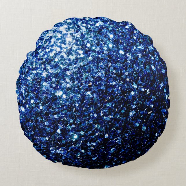Beautiful Dark Blue glitter sparkles Round Cushion (Front)