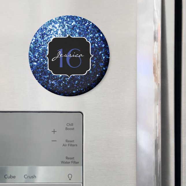 Beautiful Dark Blue sparkles Sweet 16 Magnet (In Situ (Fridge))