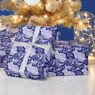 Beautiful Dark Blue & White Rabbit Dedham Delft Wrapping Paper