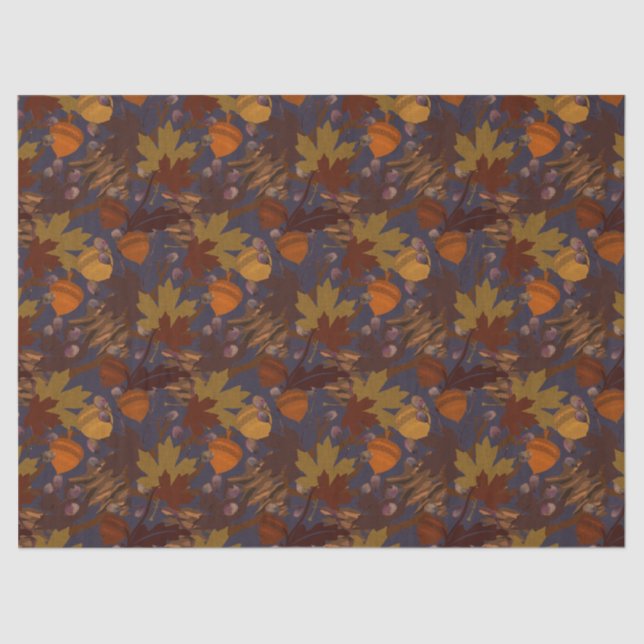 Beautiful Dark Fall Leaves Acorns Pine Cones Tissue Paper (Front)
