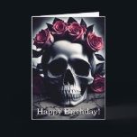 Beautiful Dark & Gothic Rose Skull Birthday Card<br><div class="desc">A dark and gothic painting of a human skull surrounded by pale gothic roses and petals, featuring a creepy desaturated gothic atmosphere and otherworldly atmosphere, this birthday card is perfect for lovers of dark gothic skulls and dark romantic gothic flowers and roses, giving a unique birthday message with this unique...</div>