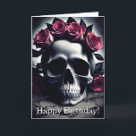 Beautiful Dark & Gothic Rose Skull Birthday Card<br><div class="desc">A dark and gothic painting of a human skull surrounded by pale gothic roses and petals, featuring a creepy desaturated gothic atmosphere and otherworldly atmosphere, this birthday card is perfect for lovers of dark gothic skulls and dark romantic gothic flowers and roses, giving a unique birthday message with this unique...</div>