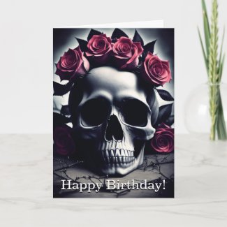  Beautiful Dark & Gothic Rose Skull Birthday Card