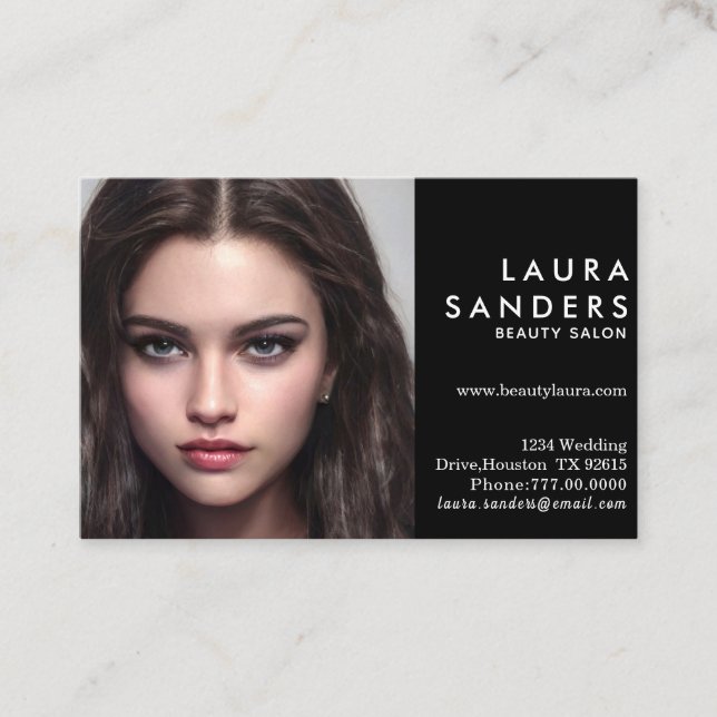 Beautiful Dark Hair Girl Beauty Salon Elegant Business Card (Front)