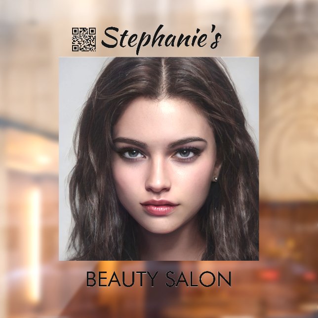 Beautiful Dark Hair Girl Beauty Salon With QR Code Window Cling (Sheet 2)