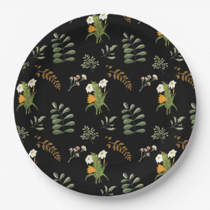 Beautiful dark moody botanical print paper plate