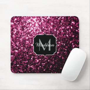 Beautiful Dark Pink glitter sparkles Monogram Mouse Mat