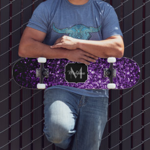 Beautiful Dark Purple glitter sparkles Monogram Skateboard