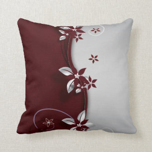 Beautiful dark red and silver grey effect flowers cushion