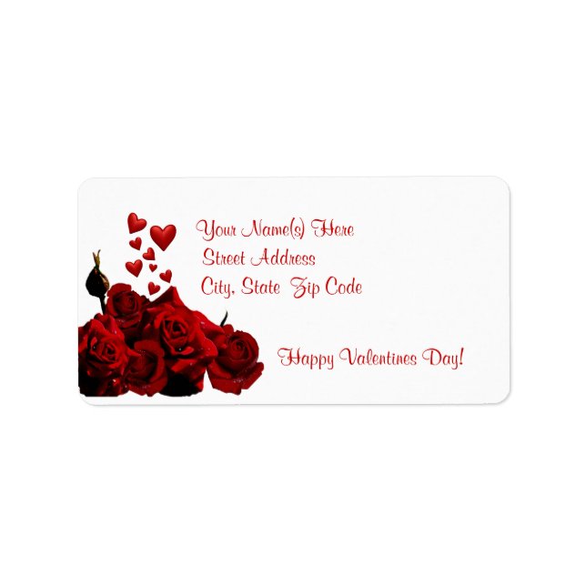 Beautiful Dark Red Rose and Heart Design Label (Front)