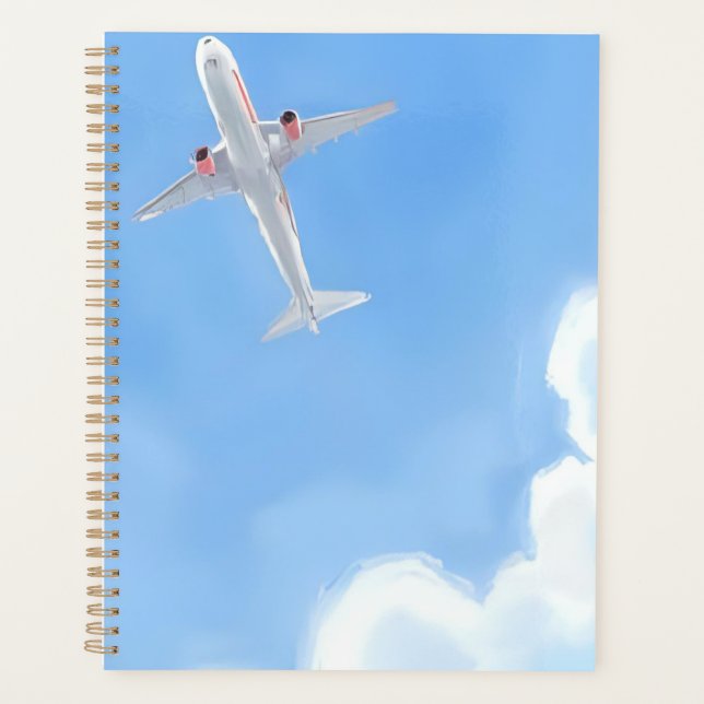 Beautiful Day Blue Sky Clouds Plane Watercolor Planner (Front)