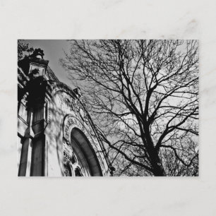 Beautiful day in the cemetery in black and white postcard