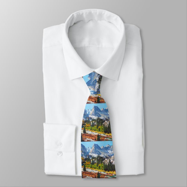 Beautiful Day in the Mountains Oil Painting Tie (Tied)