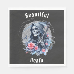 Beautiful Death Vintage Grim Reaper Floral Glitter Napkin