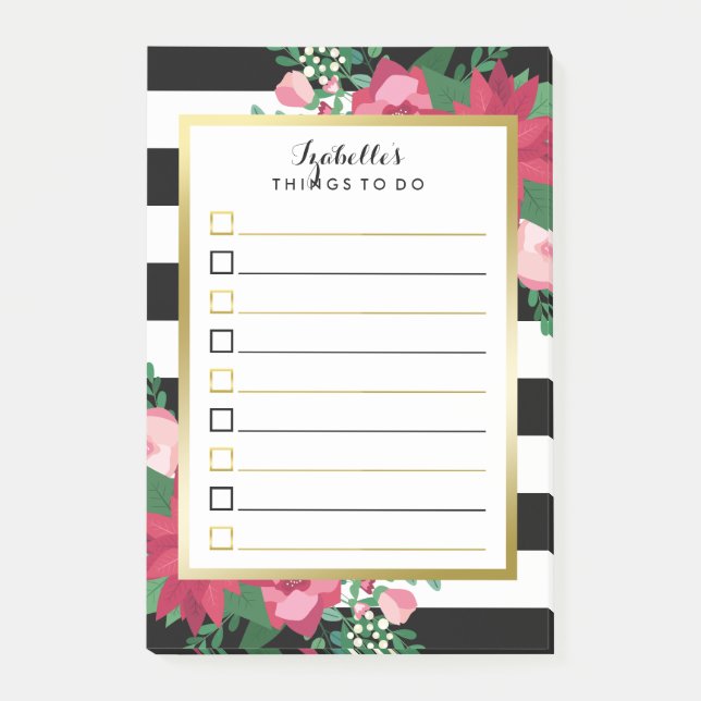 Beautiful December Bouquet Custom Name To Do List Post-it Notes (Front)