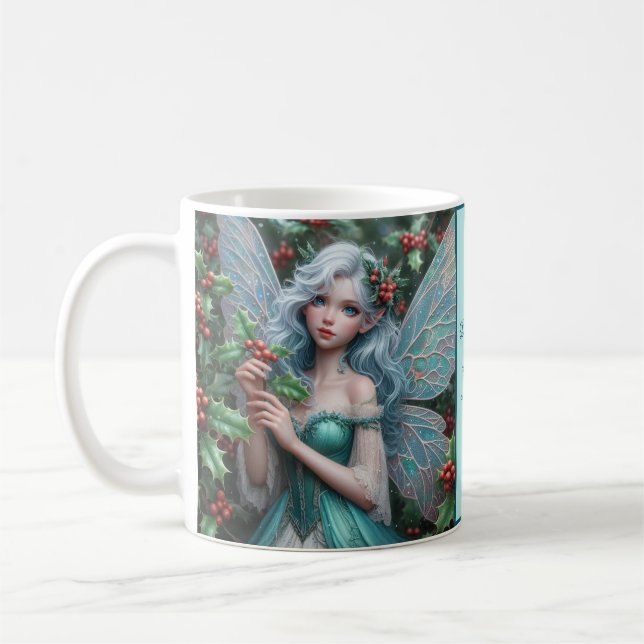 Beautiful December Fairy in Holly Coffee Mug (Left)
