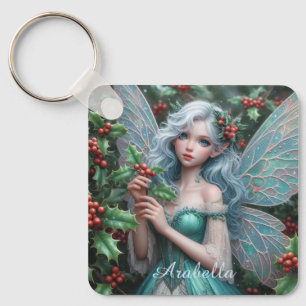 Beautiful December Fairy in Holly Key Ring