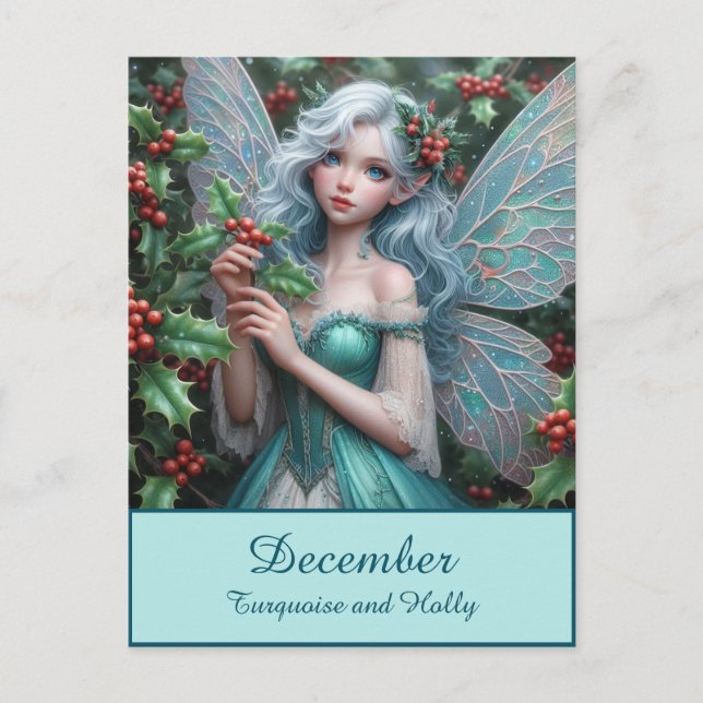 Beautiful December Fairy in Holly Postcard (Front)