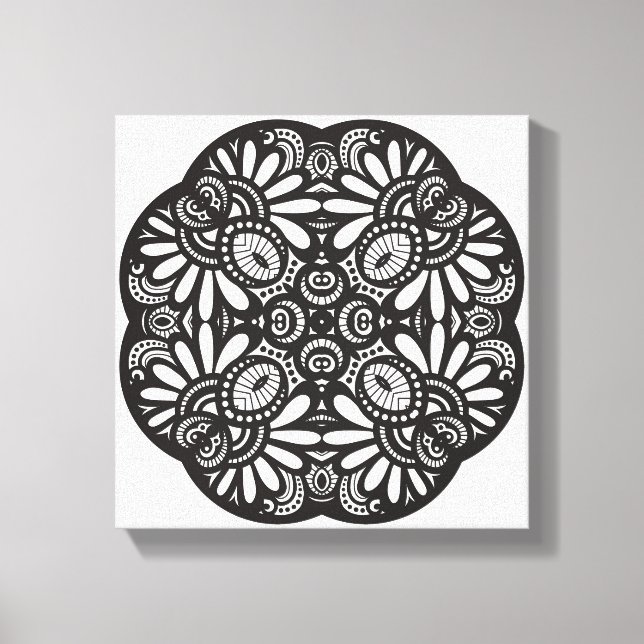 Beautiful Deco Black Square Doodle 6 Canvas Print (Front)