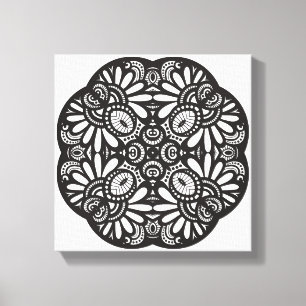 Beautiful Deco Black Square Doodle 6 Canvas Print