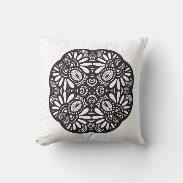 Beautiful Deco Black Square Doodle Cushion (Front)