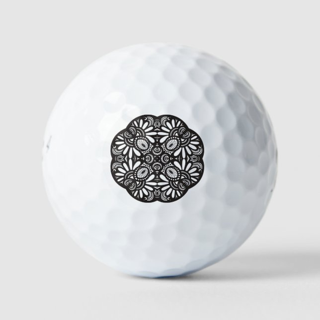 Beautiful Deco Black Square Doodle Golf Balls (Front)