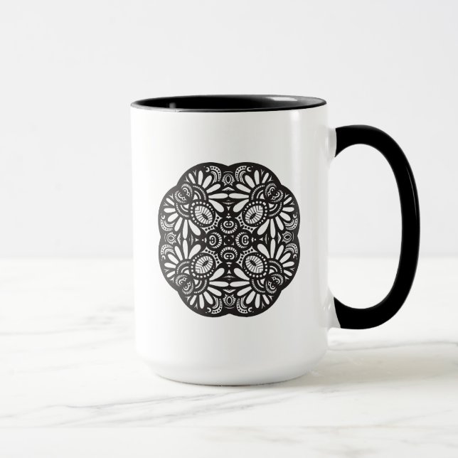 Beautiful Deco Black Square Doodle Mug (Right)