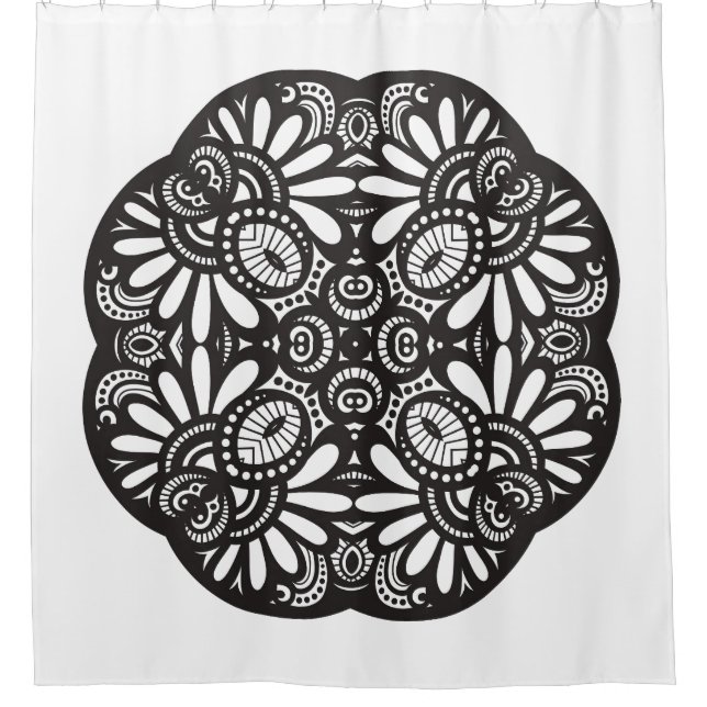 Beautiful Deco Black Square Doodle Shower Curtain (Front)