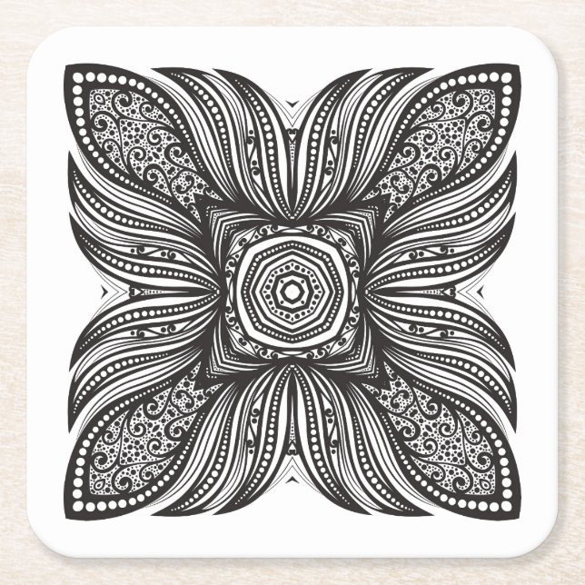 Beautiful Decor Square Doodle Paper Coaster (Front)