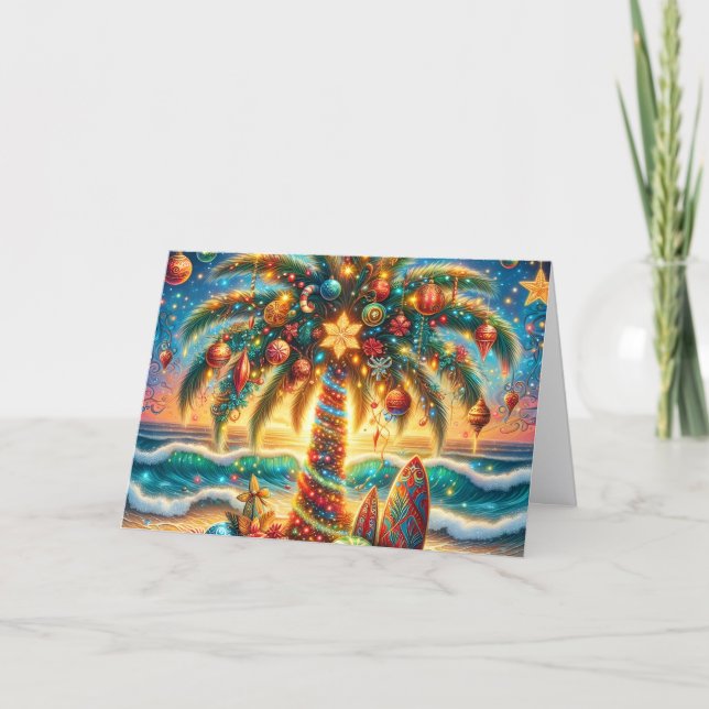 Beautiful Decorated Palm Tree Holiday Card (Front)